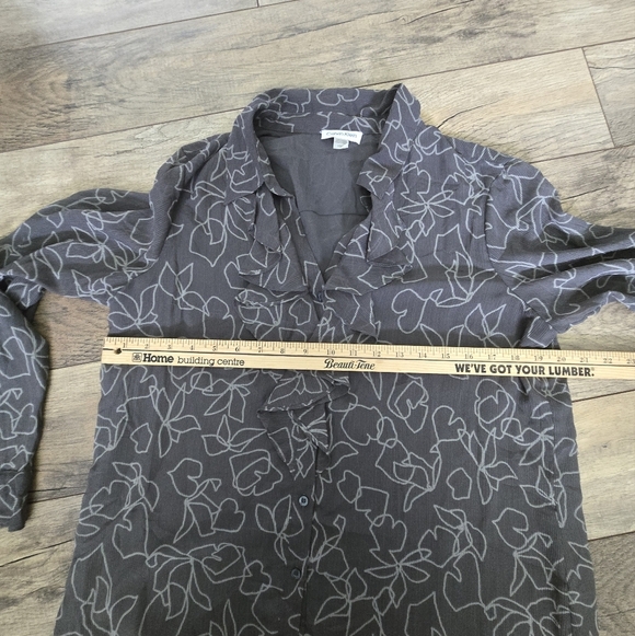 Calvin Klein Large Womens Gray Floral Ruffle Blouse - Picture 6 of 11
